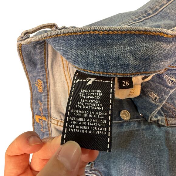 7 For All Mankind Edie High Waist Straight Leg Raw Hem Jeans Women 28 Light Wash - Picture 7 of 9